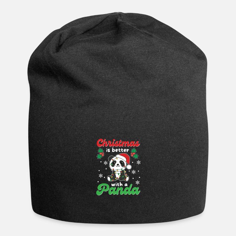 Weihnachten ist besser mit einem Panda - Jersey-Beanie - Schwarz