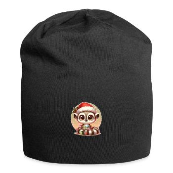 Weihnachtsmütze Weihnachten Lichterkette Lemur - Jersey-Beanie - Schwarz - Vorne
