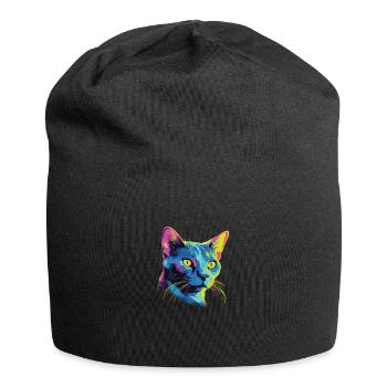 Chat Aquarelle Coloré Bleu Russe - Bonnet en jersey - noir - Devant
