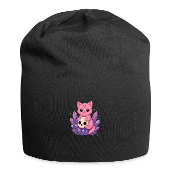 Kawaii Pastel Goth Cute Creepy Katze Fledermaus - Jersey-Beanie - Schwarz - Vorne