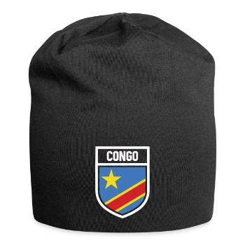 Kongo - Nationalfahne im Wappen - Jersey-Beanie - Schwarz - Vorne