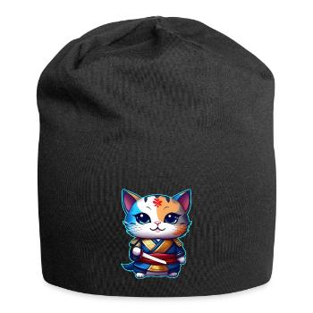 Cute samurai cat - Jersey Beanie - black - Front