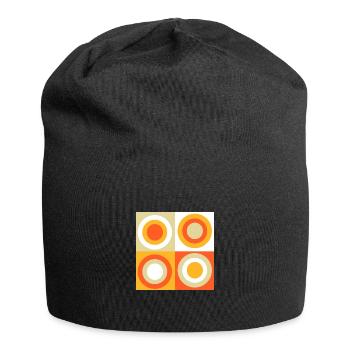 70er Jahre Muster Kreise Kringel - Jersey-Beanie - Schwarz - Vorne
