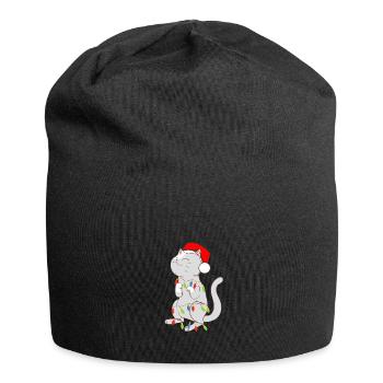 Schwarze Katze Bunte Lichter Katze Kätzchen - Jersey-Beanie - Schwarz - Vorne