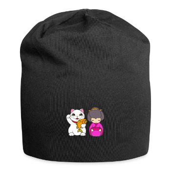Maneki Neko Japan Lucky Charm - Jersey Beanie - black - Front