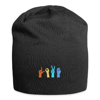 Gebärdensprache Gebärde ASL gehörlos - Jersey-Beanie - Schwarz - Vorne