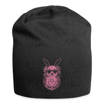 Cute rabbit pink pink heart - Jersey Beanie - black - Front