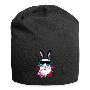 Rabbit Alpaca Easter Flowers - Jersey Beanie - black - Front