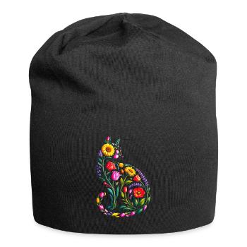 Silhouette Chat Floral Femmes - Bonnet en jersey - noir - Devant