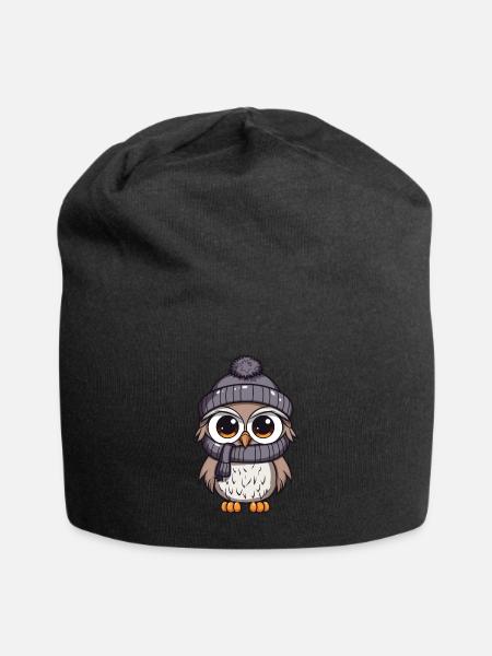 Eule Winter Comic - Jersey-Beanie - Schwarz