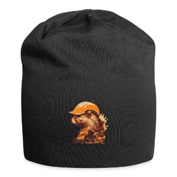 Frettchen als Bauarbeiter mit gelbem Bauhelm - Jersey-Beanie - Schwarz - Vorne