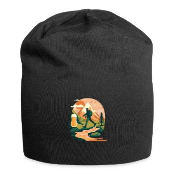 Beer hike in the mountains with backpack - Jersey Beanie - black - Front