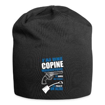 "Copine magnifique flingue - pelle - alibi" - Bonnet en jersey - noir - Devant