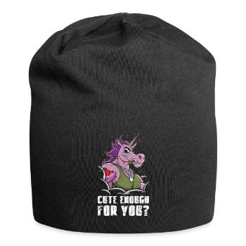 Cute Enough For You? Hartes Einhorn mit Muskeln - Jersey-Beanie - Schwarz - Vorne