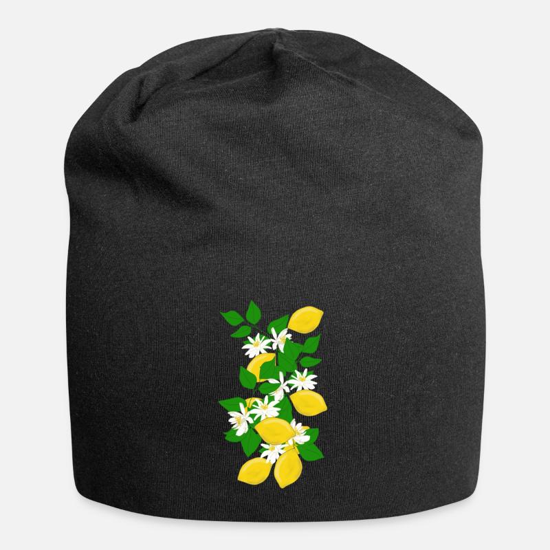 Citrons, branches, fleurs - Bonnet en jersey - noir