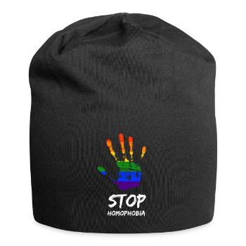 Stop Homophobia LGBT Gay Pride CSD Hand Regenbogen - Jersey-Beanie - Schwarz - Vorne