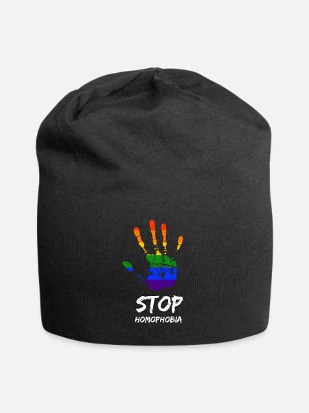 Stop Homophobia LGBT Gay Pride CSD Hand Regenbogen - Jersey-Beanie - Schwarz