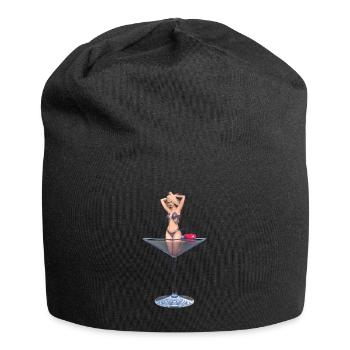 Erotische junge Frau im Champagnerglas - Jersey-Beanie - Schwarz - Vorne