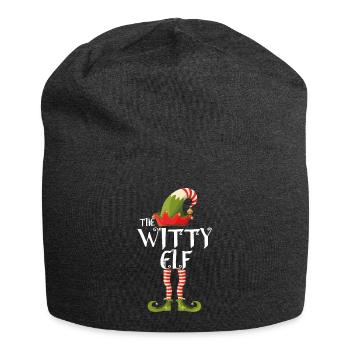 witty elf family matching christmas - Jersey Beanie - charcoal grey - Front