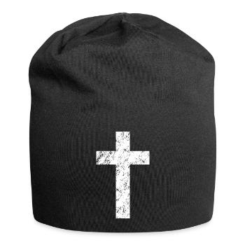 Croix chrétienne avec un effet usé - Bonnet en jersey - noir - Devant