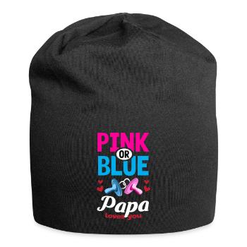Pink or Blue Papa Loves You Gender Reveal Party - Jersey Beanie - black - Front