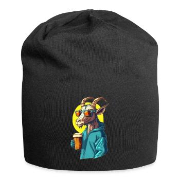 Cooler Bock mit Bier im Hoodie - Jersey-Beanie - Schwarz - Vorne