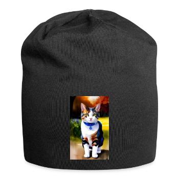 Inländische kurzhaarige Katze wartet auf Sie - Jersey-Beanie - Schwarz - Vorne
