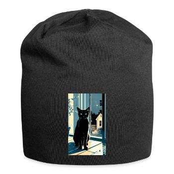 Kurzhaarige Hauskatze in der Nacht - Jersey-Beanie - Schwarz - Vorne