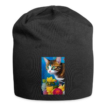 Mignon chat domestique à poil court - Bonnet en jersey - noir - Devant