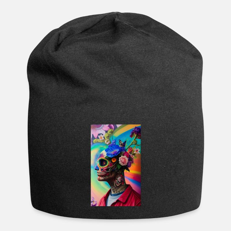 ARTWORK Flower Skull Head Guy - Jersey-Beanie - Schwarz