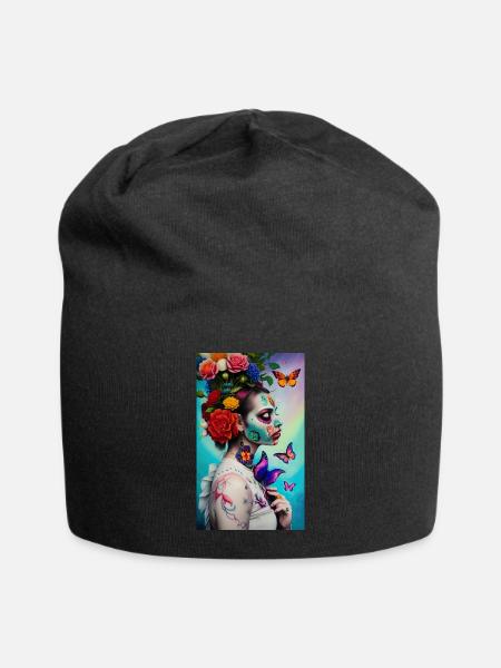 OEUVRE Flower Power Girl - Bonnet en jersey - noir