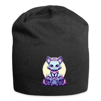 Kawaii Pastel Goth Süße Gruselige Hexenkatze - Jersey-Beanie - Schwarz - Vorne