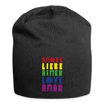 Liebe Regenbogen diverse Sprachen - Jersey-Beanie - Schwarz - Vorne
