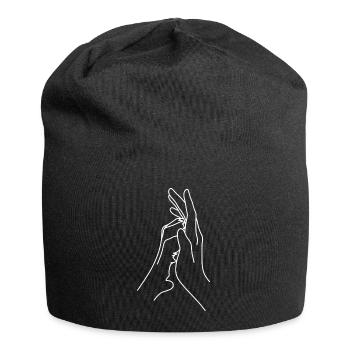 Une main humaine et un chien ou des chats - Bonnet en jersey - noir - Devant