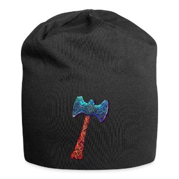 Coole Wikinger-Axt mit Runen verziert - Jersey-Beanie - Schwarz - Vorne