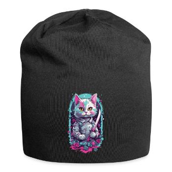 Kawaii Goth Cat with Katana Warrior Cats - Jersey Beanie - black - Front