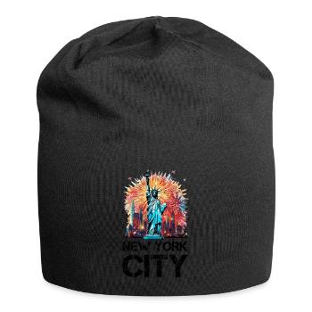 Happy New Year with fireworks in New York - Jersey Beanie - black - Front