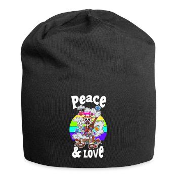 Peace And Love Cartoon Retro Skeleton - Jersey Beanie - black - Front