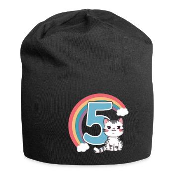 Süße Katze - 5. Geburtstag - 5 Jahre - Jersey-Beanie - Schwarz - Vorne