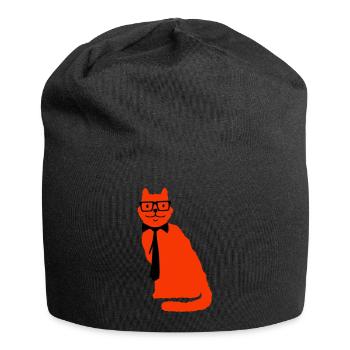 Schlaue Nerd Katze Hornbrille Geek Krawatte Brille - Jersey-Beanie - Schwarz - Vorne