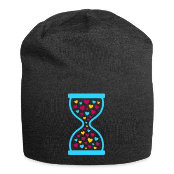 Colorful Hearts Hourglass - Love and Time Flow - Jersey Beanie - charcoal grey - Front