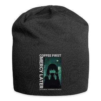 Café d'abord, Miséricorde plus tard, style anime Vaporwave - Bonnet en jersey - noir - Devant