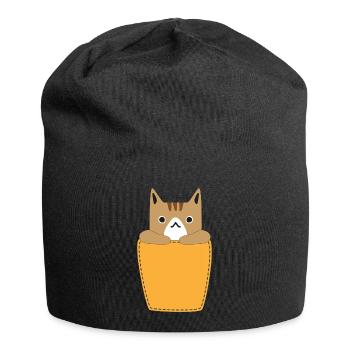Chest pocket with cat - Jersey Beanie - black - Front