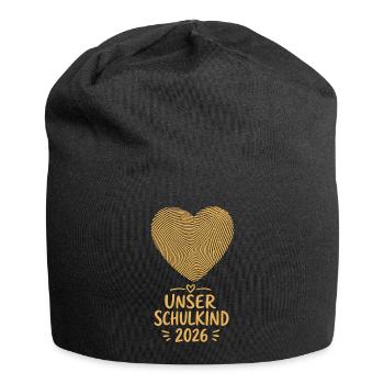 Unser Schulkind 2026 Fingerabdruck Herz - Jersey-Beanie - Schwarz - Vorne