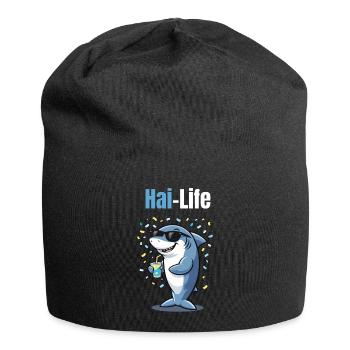 Hai-Life | Cooler Cartoon-Hai mit Sommerfeeling - Jersey-Beanie - Schwarz - Vorne