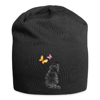 Cat with Butterflies – Sketch Design - Jersey Beanie - black - Front