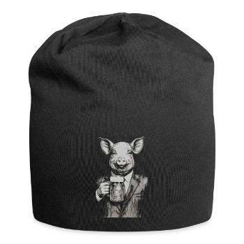 Schwein jubelt im Anzug - Jersey-Beanie - Schwarz - Vorne