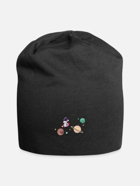 Astronaut auf Rakete im Weltraum - Jersey-Beanie - Schwarz