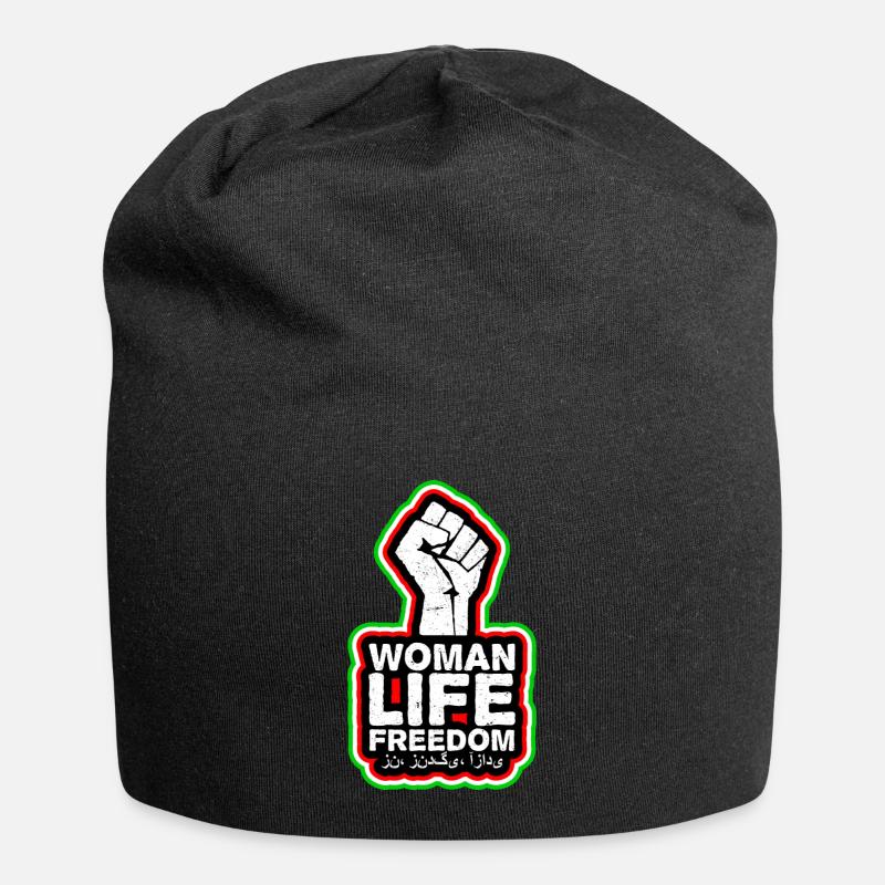 Frau Leben Freiheit | Faust mit Iran-Outline - Jersey-Beanie - Schwarz