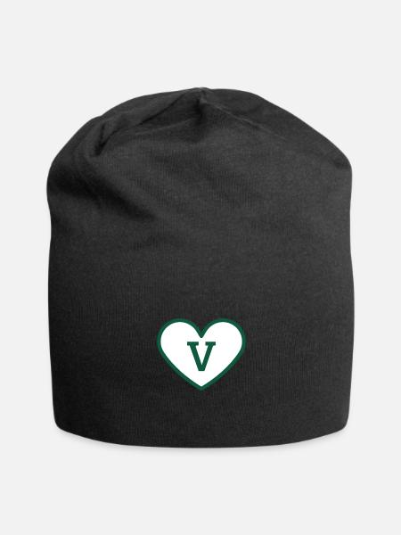 Buchstabe v Herz Sport Trend grün - Geschenkidee - Jersey-Beanie - Schwarz